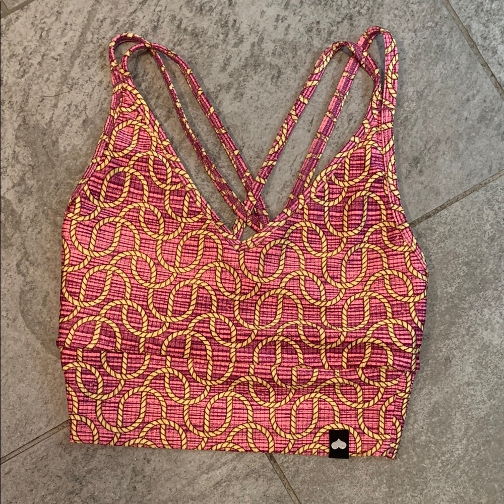Pink Yellow Rope Nautical Women's Sports Bra Swim Polyamide Booty by Brabants